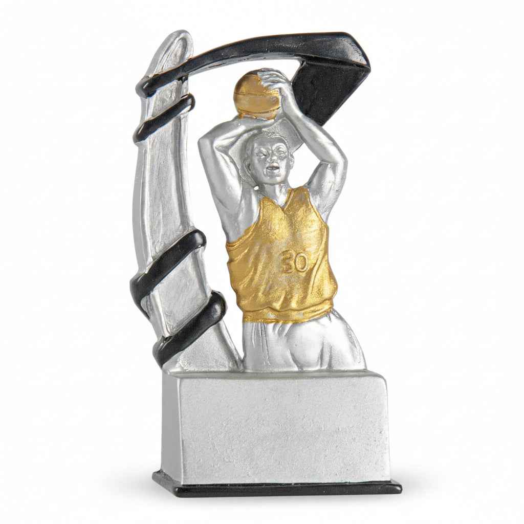 Trofeo Baloncesto Plateado y Dorado con Jugador Lanzando