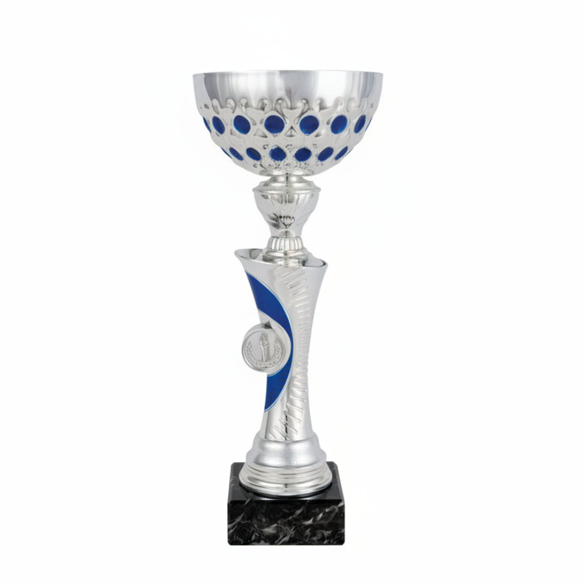 Copa Plateada con Cuenco Calado Azul y Tallo Bicolor