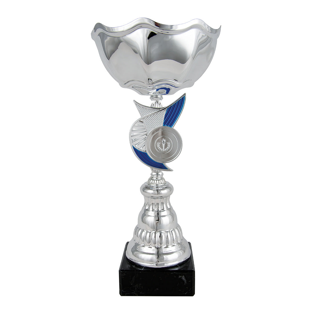 Copa Plateada con Cuenco Ondulado y Tallo Bicolor Azul