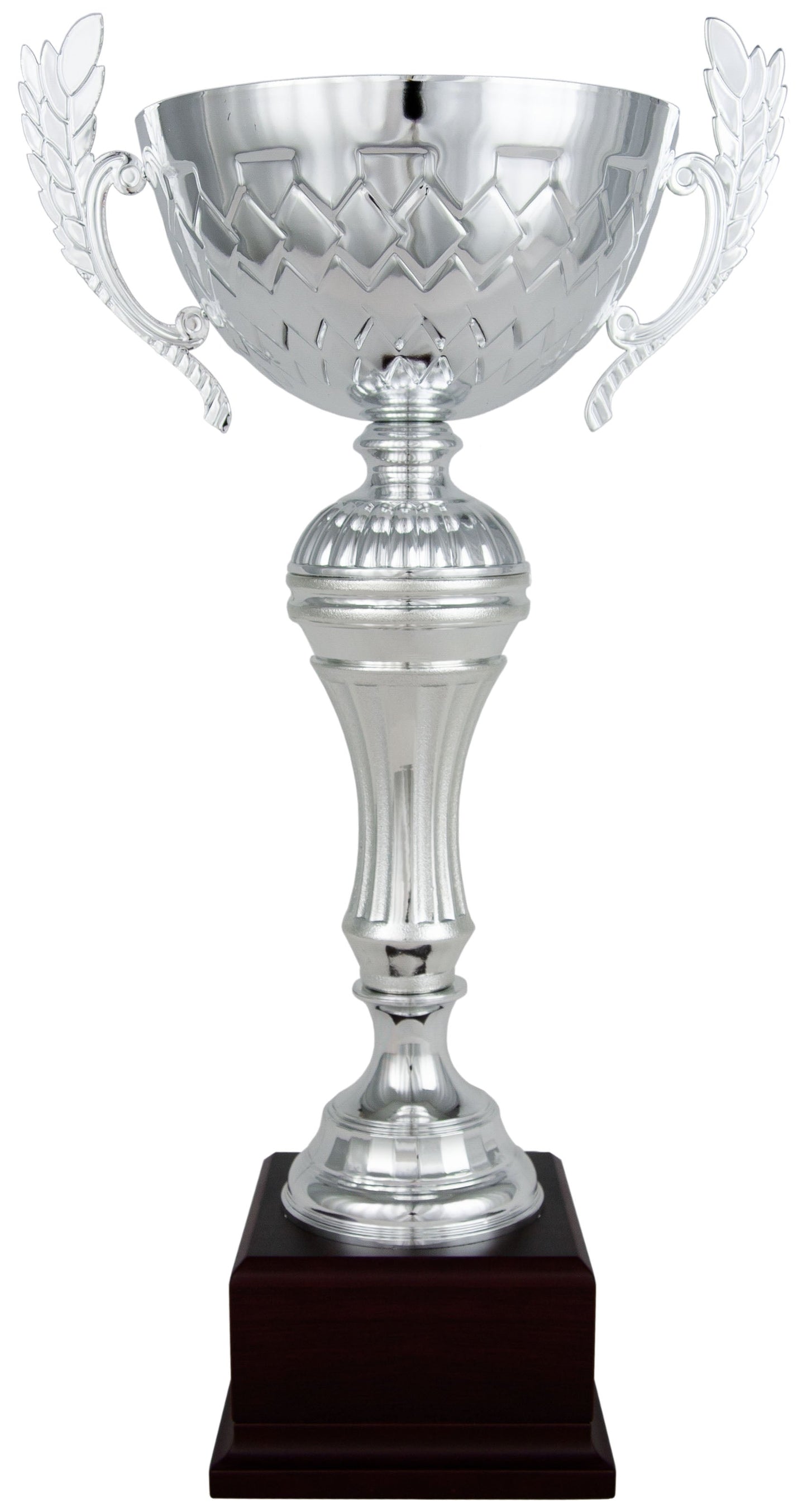 Copa Plateada con Cuenco Estriado y Asas de Plumas