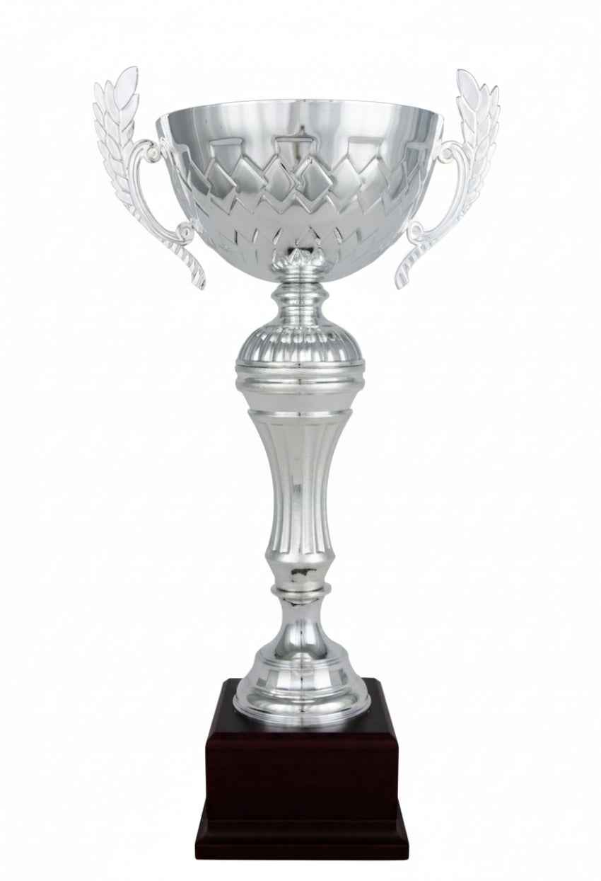Copa Plateada con Cuenco Estriado y Asas de Plumas