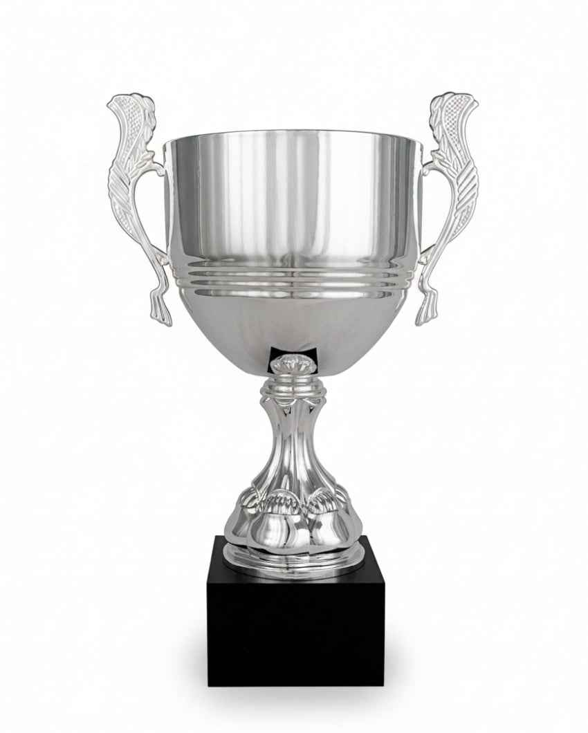 Copa Plateada con Cuenco Liso y Asas en Espiral Grande
