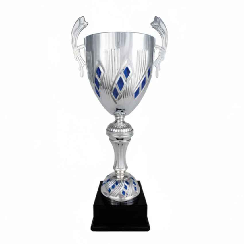 Copa Plateada con Rombos Azules y Peana de Balón