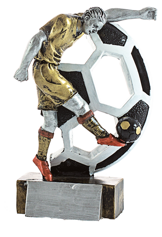 Trofeo Fútbol Figura Futbolista Dorado con Balón y Base de Mármol Negro