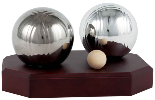 Trofeo Petanca Bolas Cromadas sobre Base de Madera