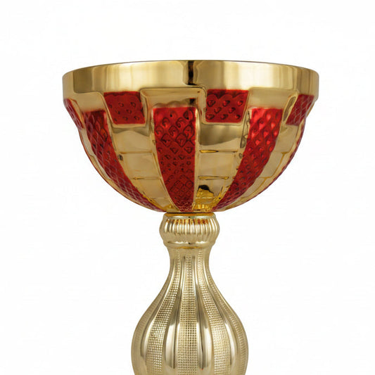 Copa Dorada con Cuenco Rojo en Damero y Tallo Acanalado-detalle