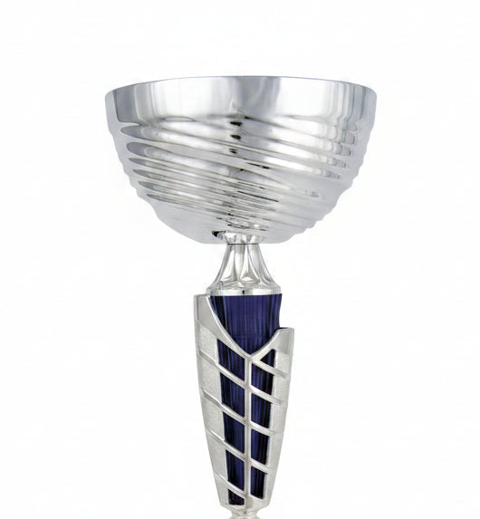 Copa Plateada Cuenco Estrías Tallo Azul Calado-Trofeos Robles