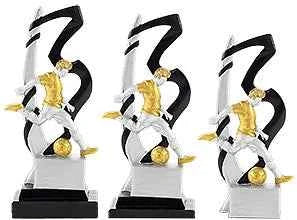 Trofeo Fútbol Masculino Jugador con Balón Dorado Blanco Negro