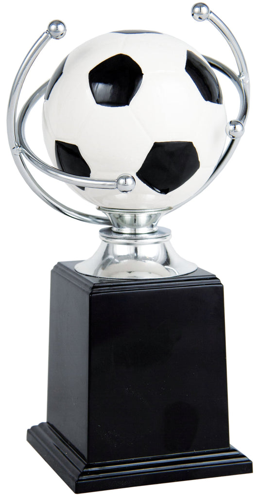 Trofeo Fútbol Balón Giratorio Plateado con Base de Mármol Negro