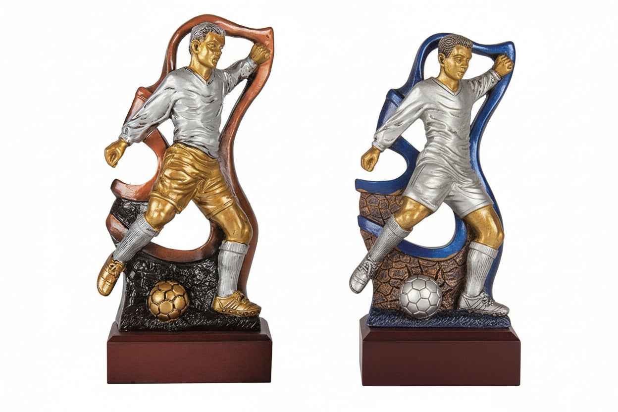Trofeo Fútbol Jugador con Balón Dorado Plateado Bronce