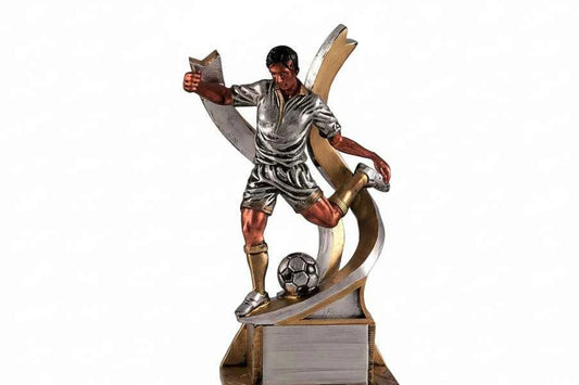 Trofeo Fútbol Jugador y Pelota Plateado Dorado Negro
