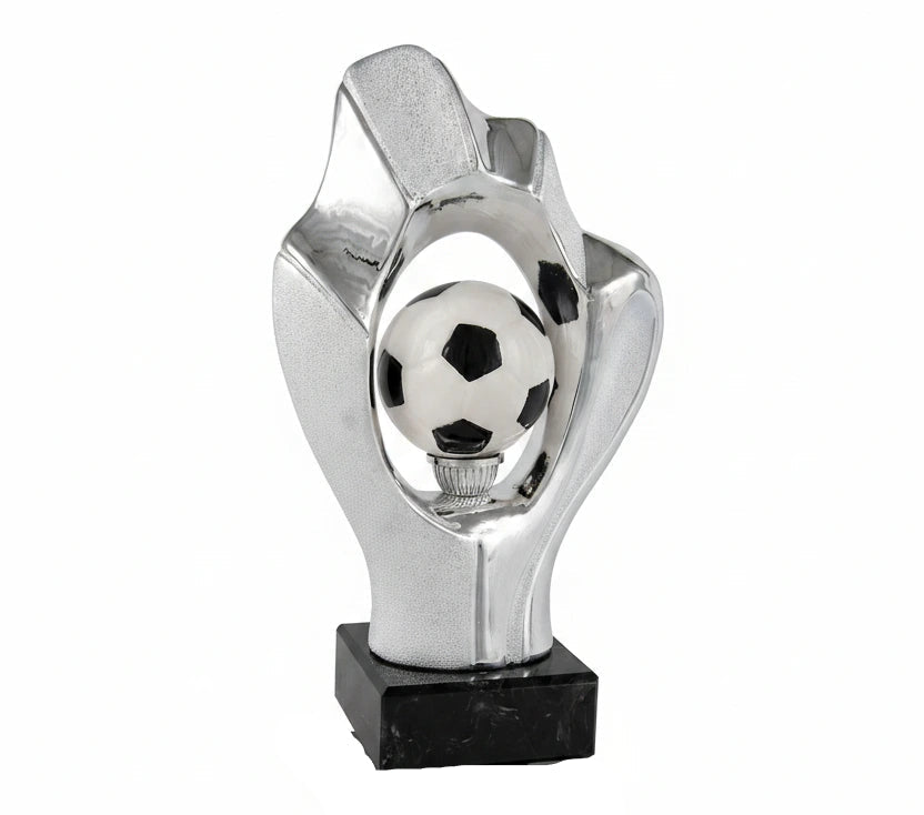 Trofeo Fútbol Élite Plata con Balón y Peana de Mármol Negro