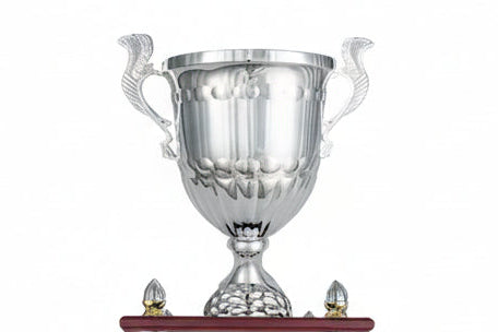 Trofeo Monumental con 4 Columnas Texturizadas, Balon Central y Base de Madera-detalle copa