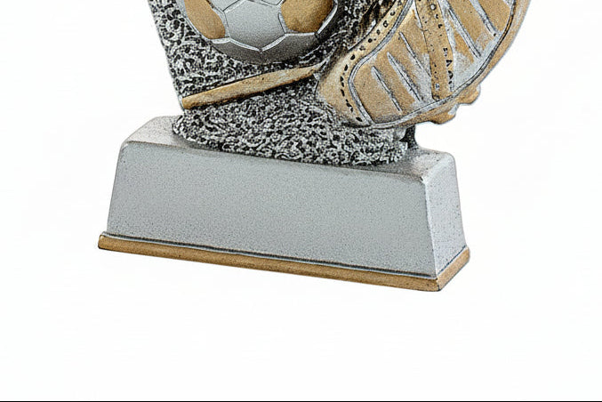 Trofeo Portería con Balón y Bota en Plata y Oro-detalle base