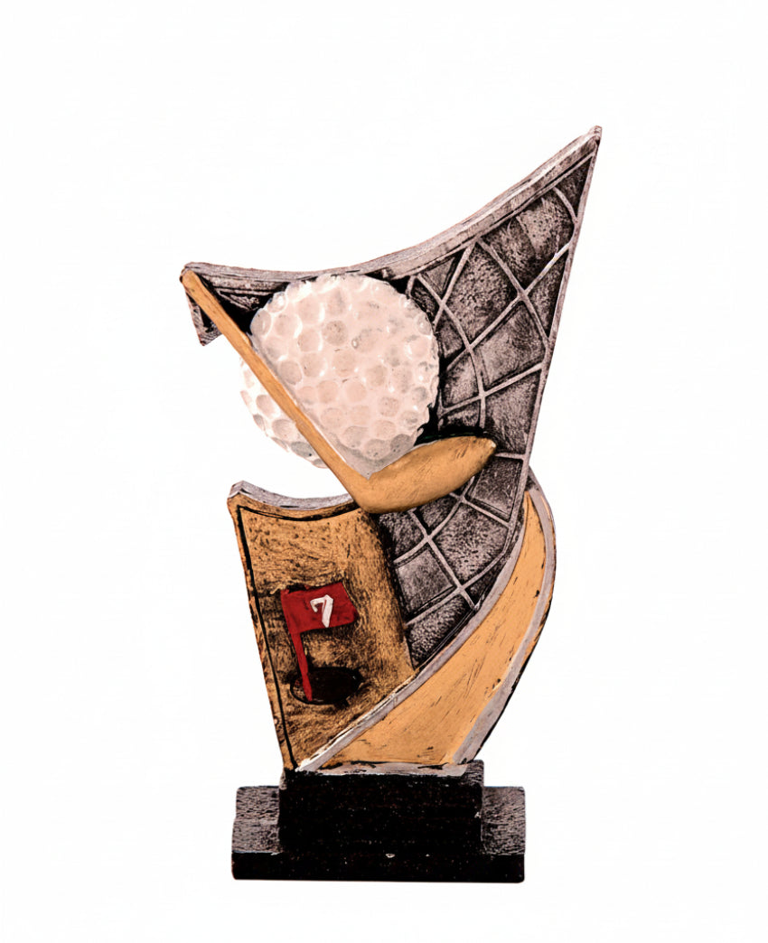 Trofeo escultural de golf con palo y bola línea Victoria | TROFEOS ROBLES