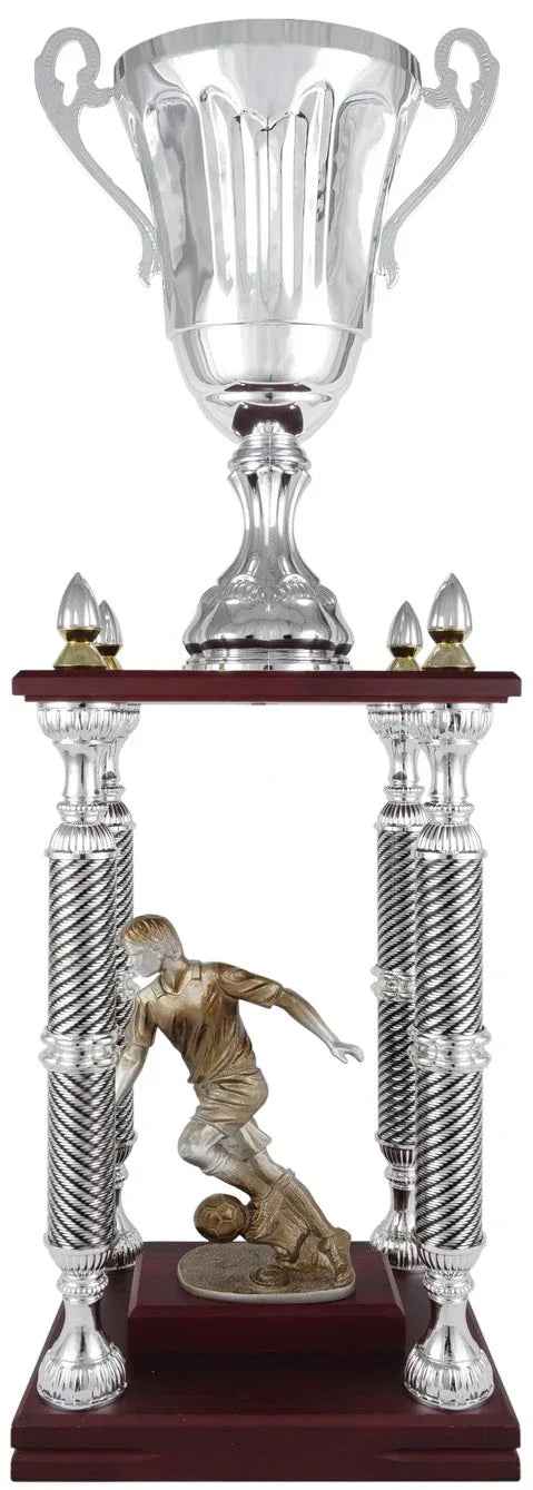 Trofeo Copa Plateada con Base de Madera y Columnas