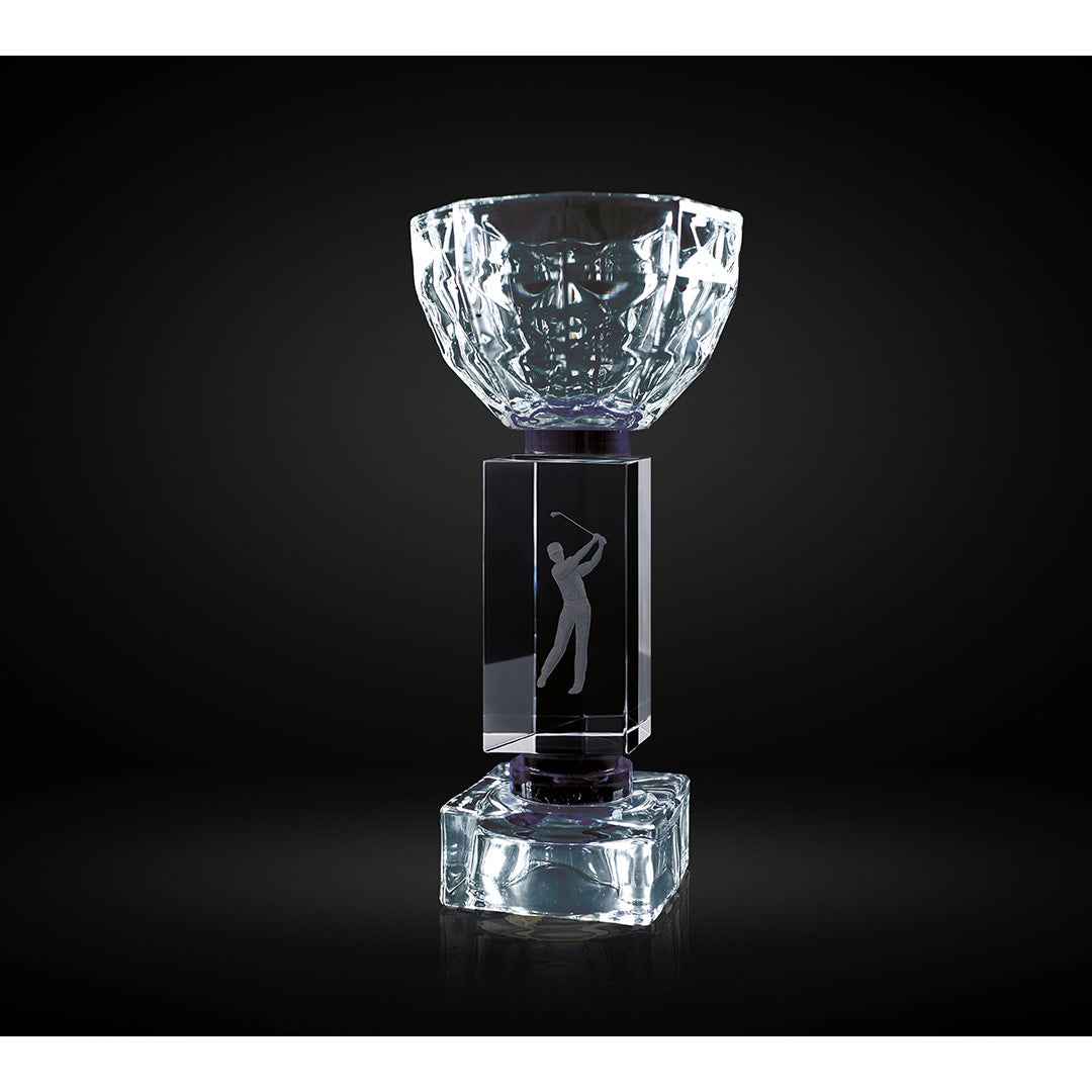 Trofeo de Cristal Grabado 3D con Copa Facetada