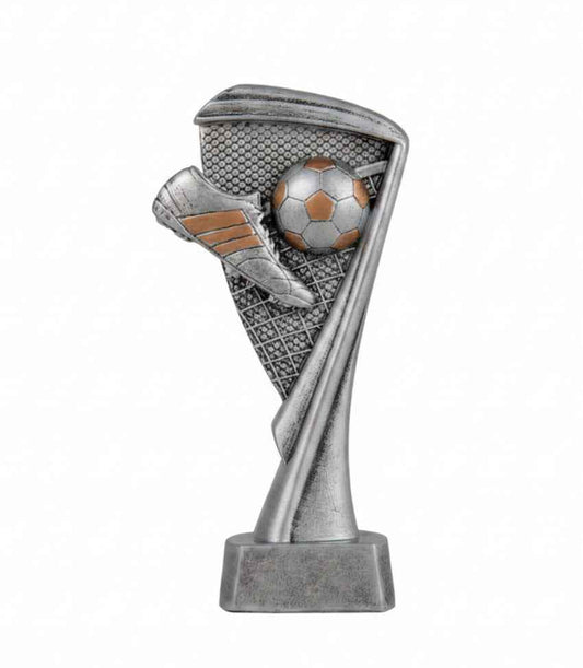 Trofeo Fútbol Plateado con Bota y Balón en Relieve