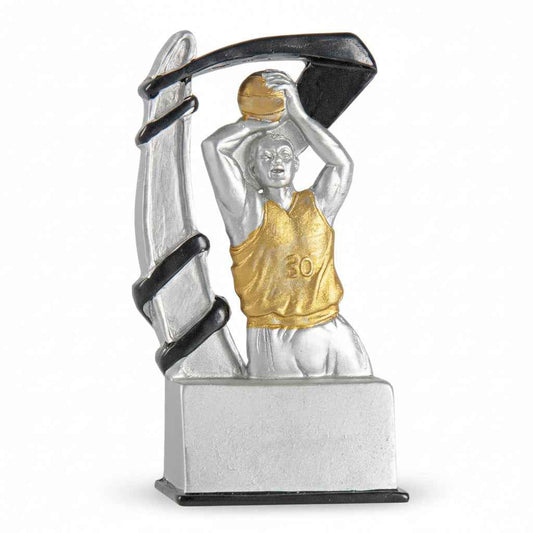 Trofeo Baloncesto Plateado y Dorado con Jugador Lanzando