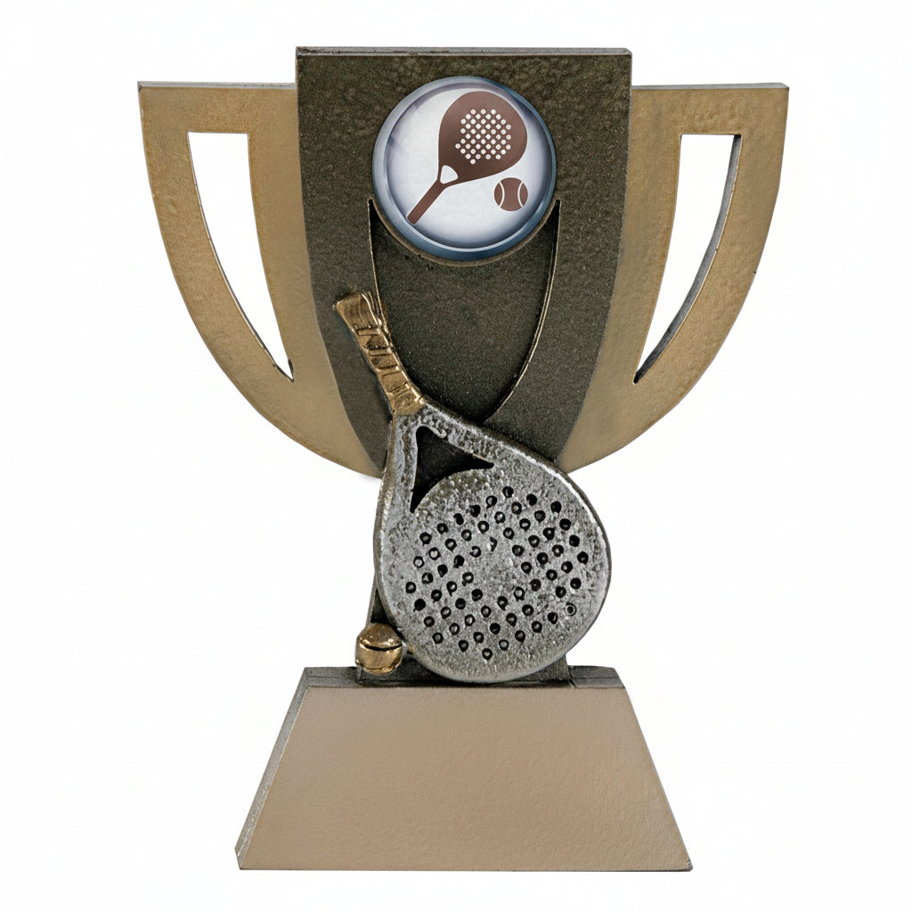 Trofeo Pádel Dorado con Copa Calada Pala Plateada y Pelota Dorada 14 cm