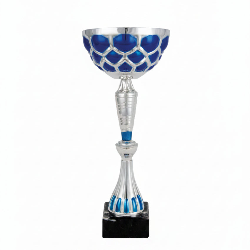 Copa Azul con Red Hexagonal y Tallo Mixto Azul-Plata