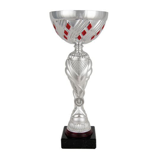 Copa Plateada Cuenco con Rombos Rojos-Trofeos Robles