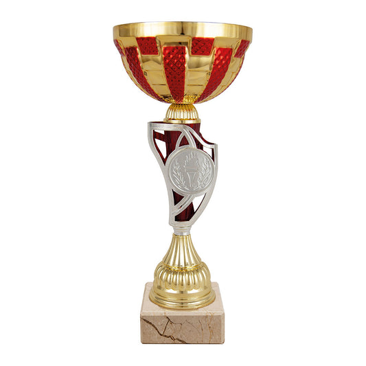 Copa Dorada Cuenco en Damero Rojo y Tallo Calado Burdeos-Trofeos Robles