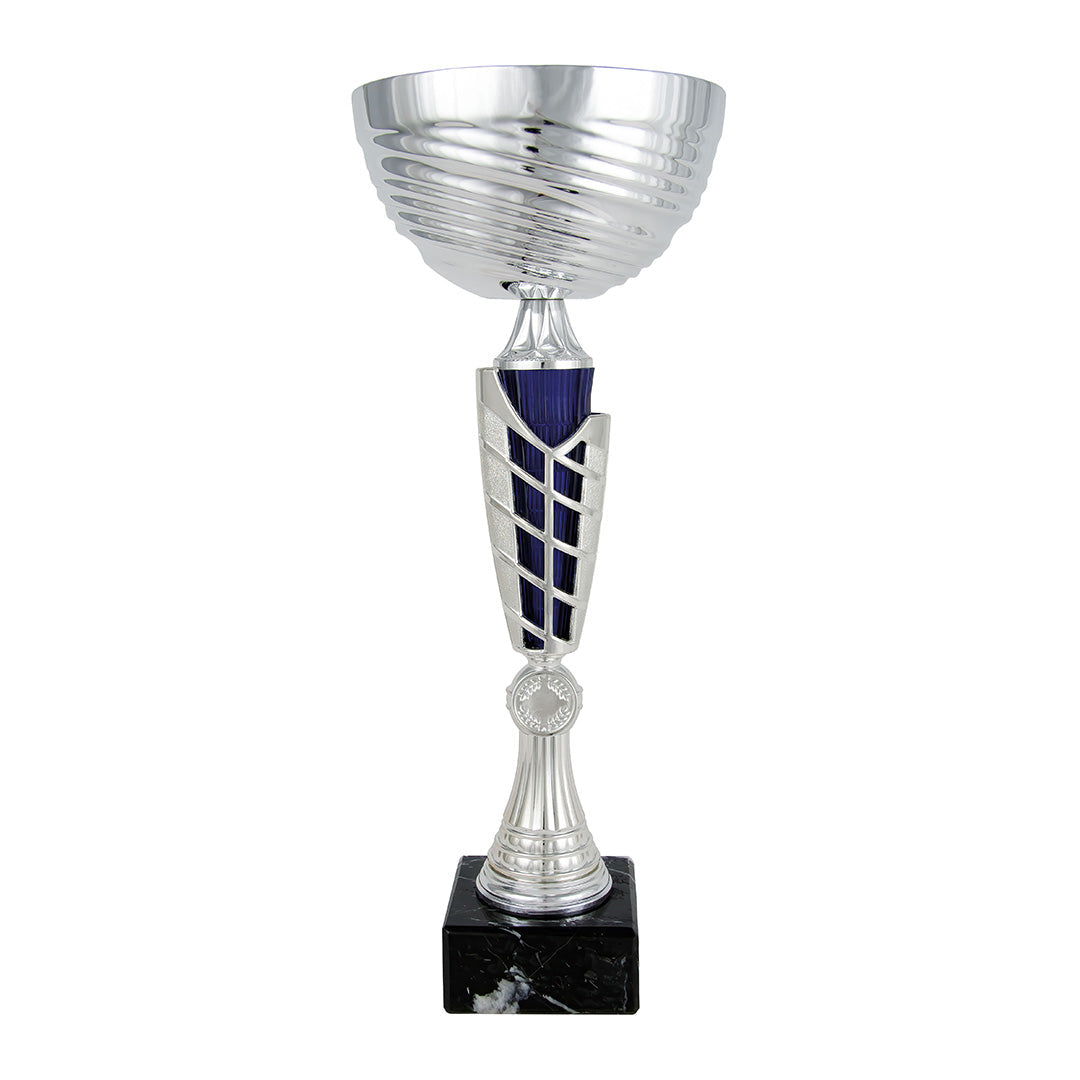 Copa Plateada Cuenco Estrías Tallo Azul Calado-Trofeos Robles