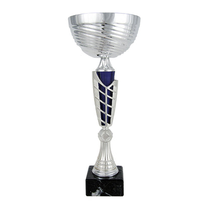 Copa Plateada Cuenco Estrías Tallo Azul Calado-Trofeos Robles