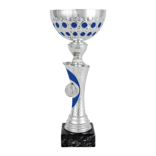 Copa Plateada con Cuenco Calado Azul y Tallo Bicolor