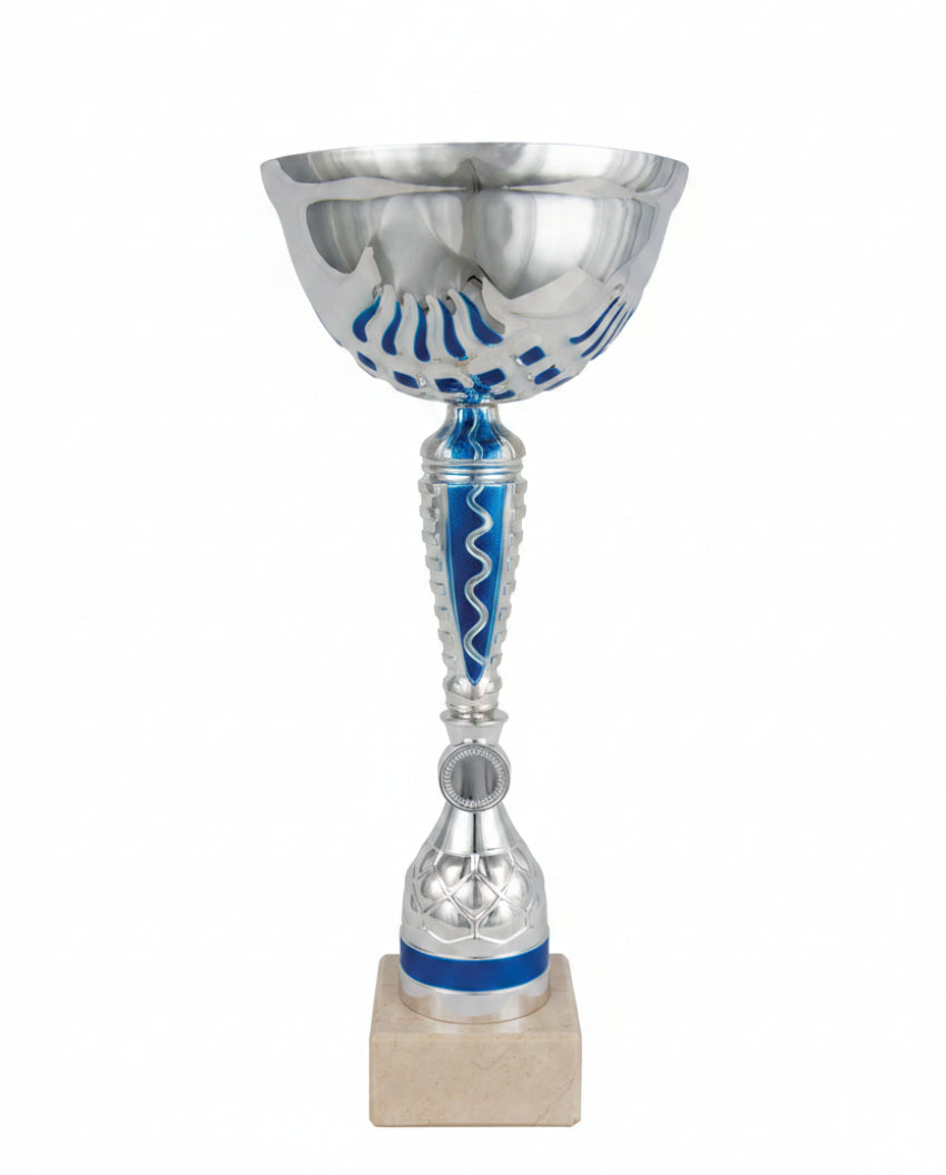 Copa Plateada con Cuenco Calado Azul y Tallo Bicolor con Zigzag