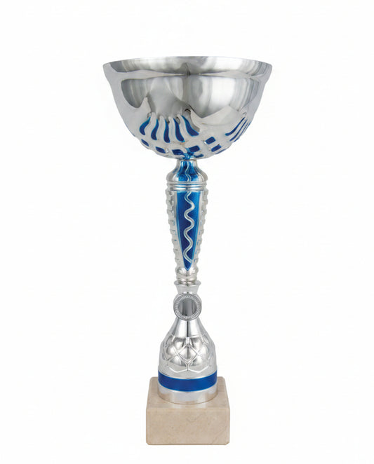 Copa Plateada con Cuenco Calado Azul y Tallo Bicolor con Zigzag
