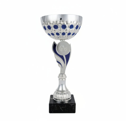Copa Plateada con Cuenco Calado Círculos Azules y Tallo con Llama Azul