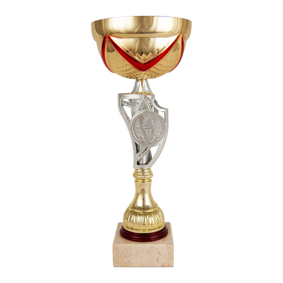 Copa Dorada con Cuenco Texturizado Rojo y Tallo Bicolor