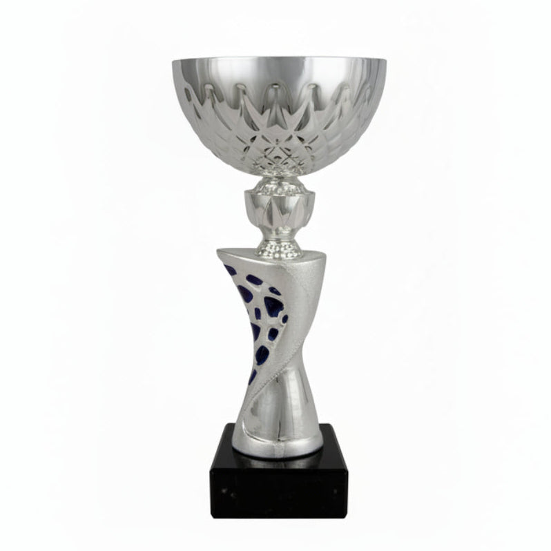 Copa Plateada con Cuenco Calado Estrellas y Tallo Torsionado Azul