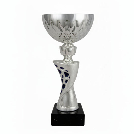 Copa Plateada con Cuenco Calado Estrellas y Tallo Torsionado Azul