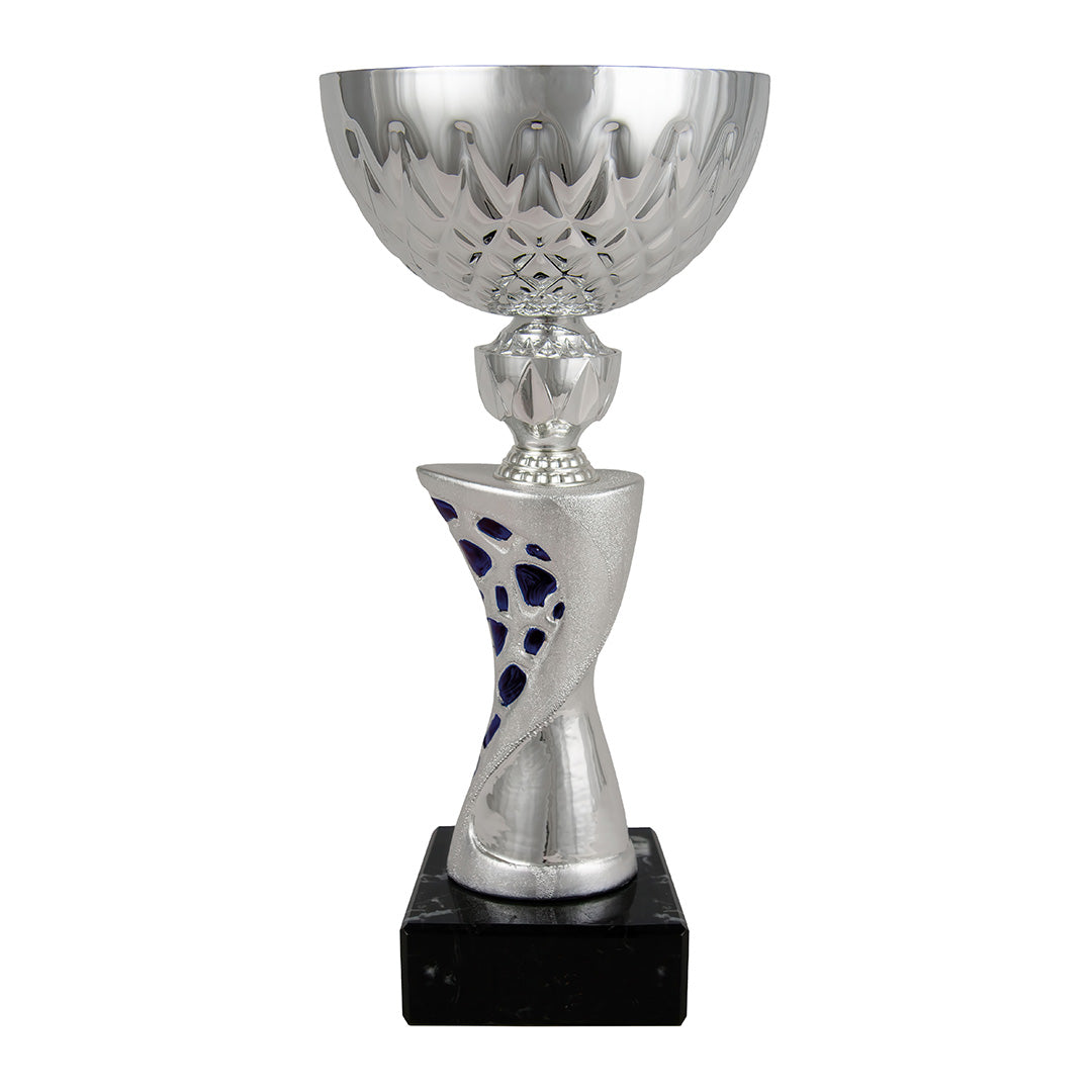 Copa Plateada con Cuenco Calado Estrellas y Tallo Torsionado Azul