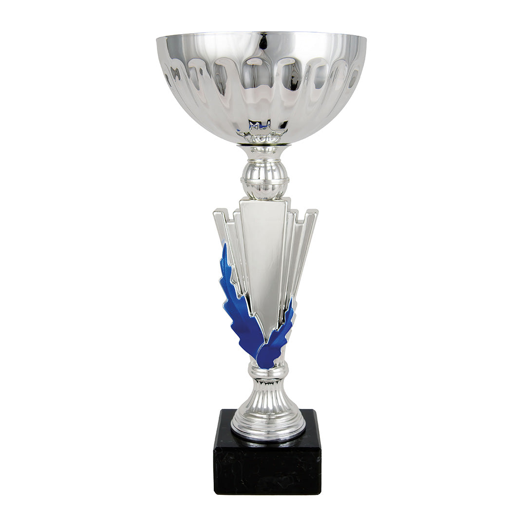 Copa Plateada Cuenco Semiesférico Calado Corona y Tallo Llamas Azules