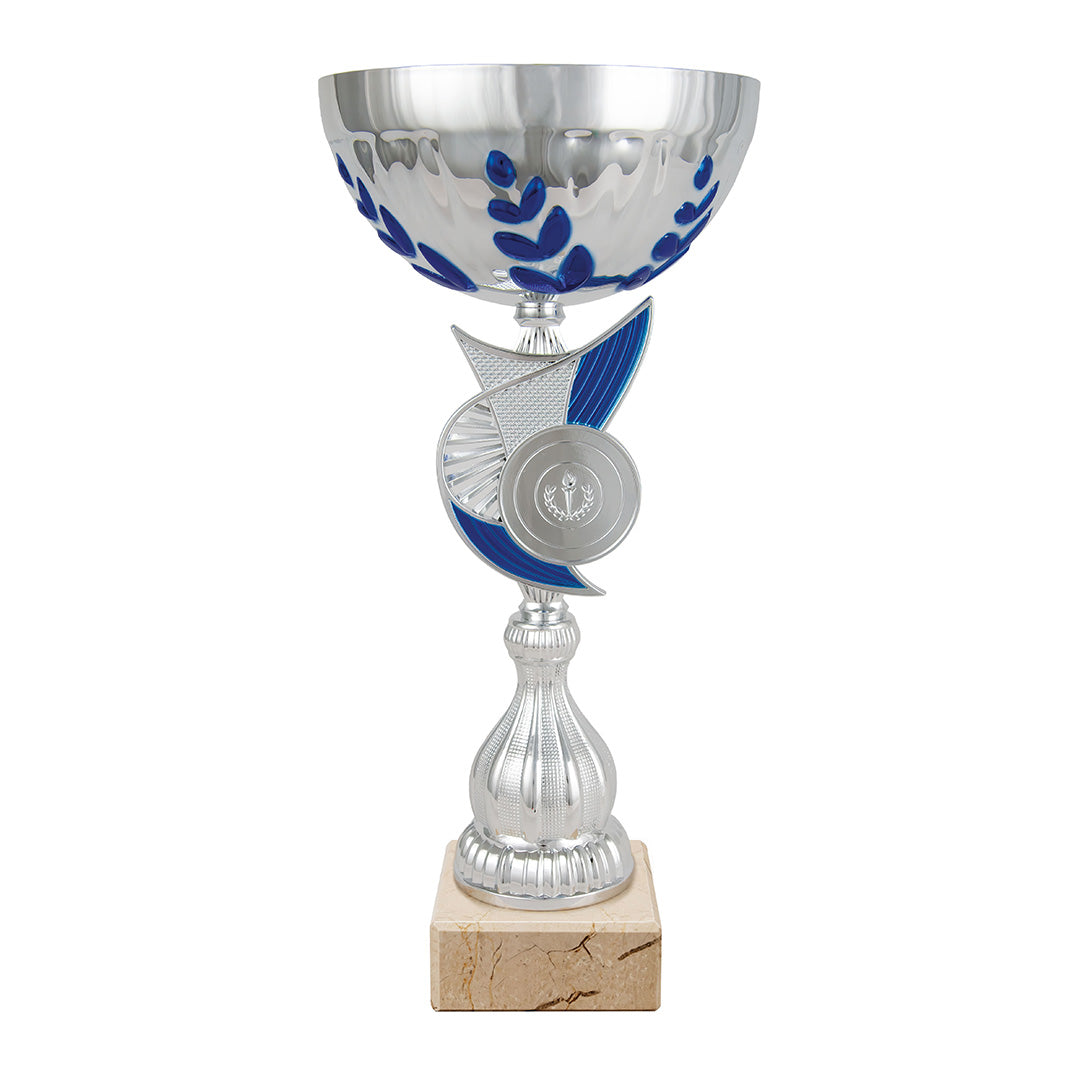 Copa Plateada Cuenco Semiesférico Laureles Azules y Tallo Asimétrico Bicolor