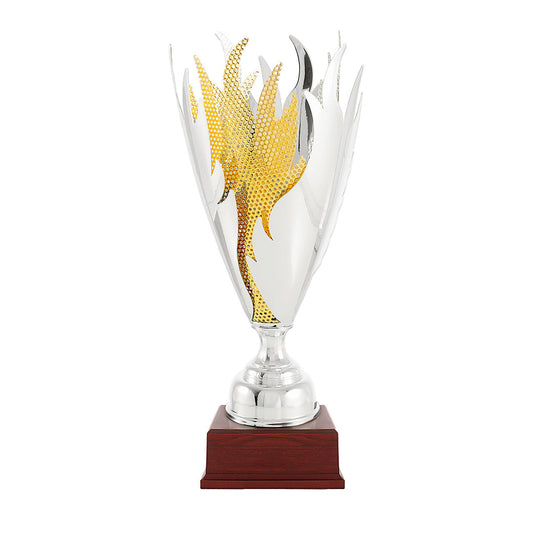 Copa Clásica Bicolor Pétalos Plateados en Abanico con Llamas-Trofeos Robles