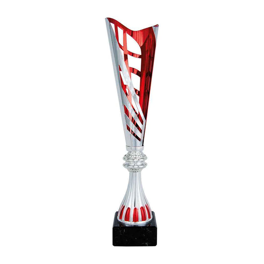 Copa Cónica Plateada y Roja con Rayas Diagonales