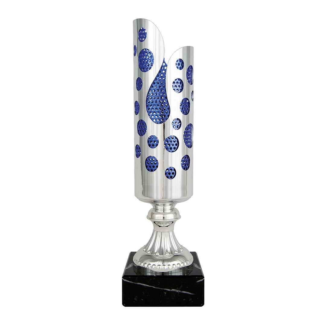 Copa Cilíndrica Plateada Calada Azul
