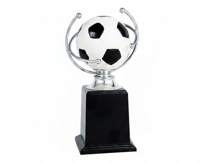 Trofeo Fútbol Balón Giratorio Plateado con Base de Mármol Negro