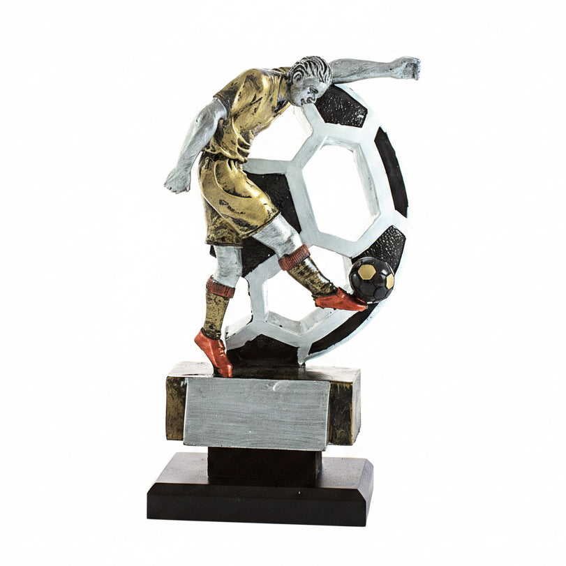 Trofeo Fútbol Figura Futbolista Dorado con Balón y Base de Mármol Negro