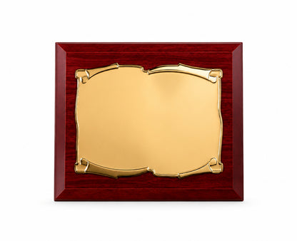 Placa de Madera con Marco Tipo Pergamino Dorado