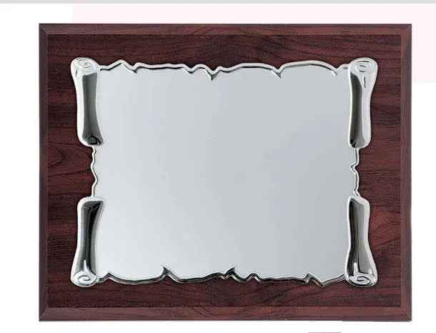 Placa conmemorativa pergamino plateado relieve