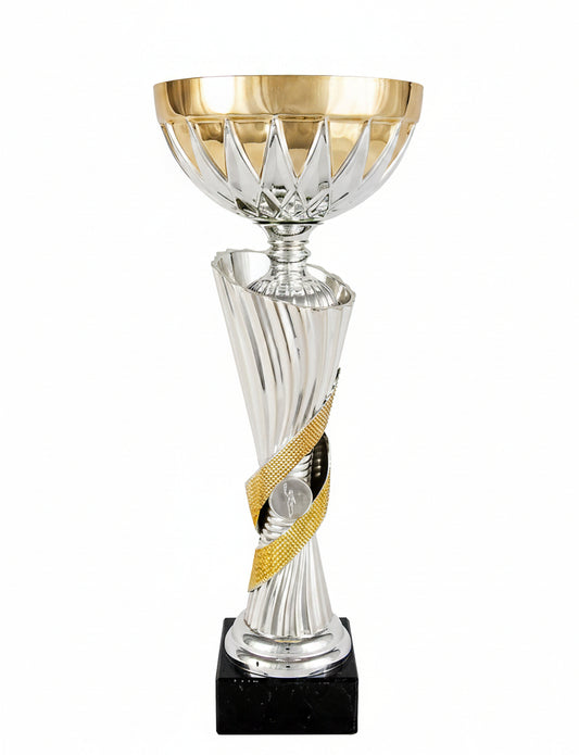 Copa Bicolor Cuenco Dorado Corona Plateada y Banda Dorada-Trofeos Robles