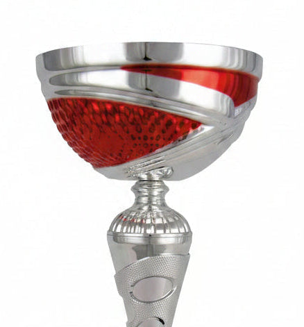 Copa Bicolor Cuenco Rojo con Puntos y Tallo Plateado con Óvalos Calados-detalle
