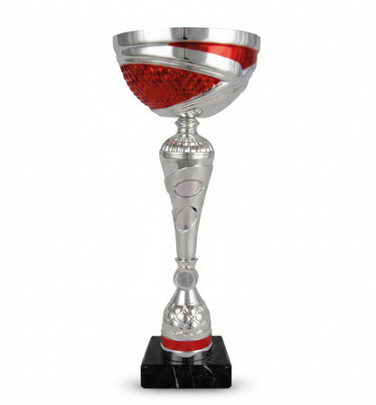 Copa Bicolor Cuenco Rojo con Puntos y Tallo Plateado con Óvalos Calados-Trofeos Robles
