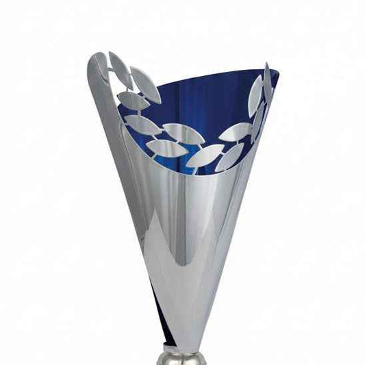 Copa Clásica Bicolor Cáliz Azul y Plata con Laurel Calado y Pie con Rombos